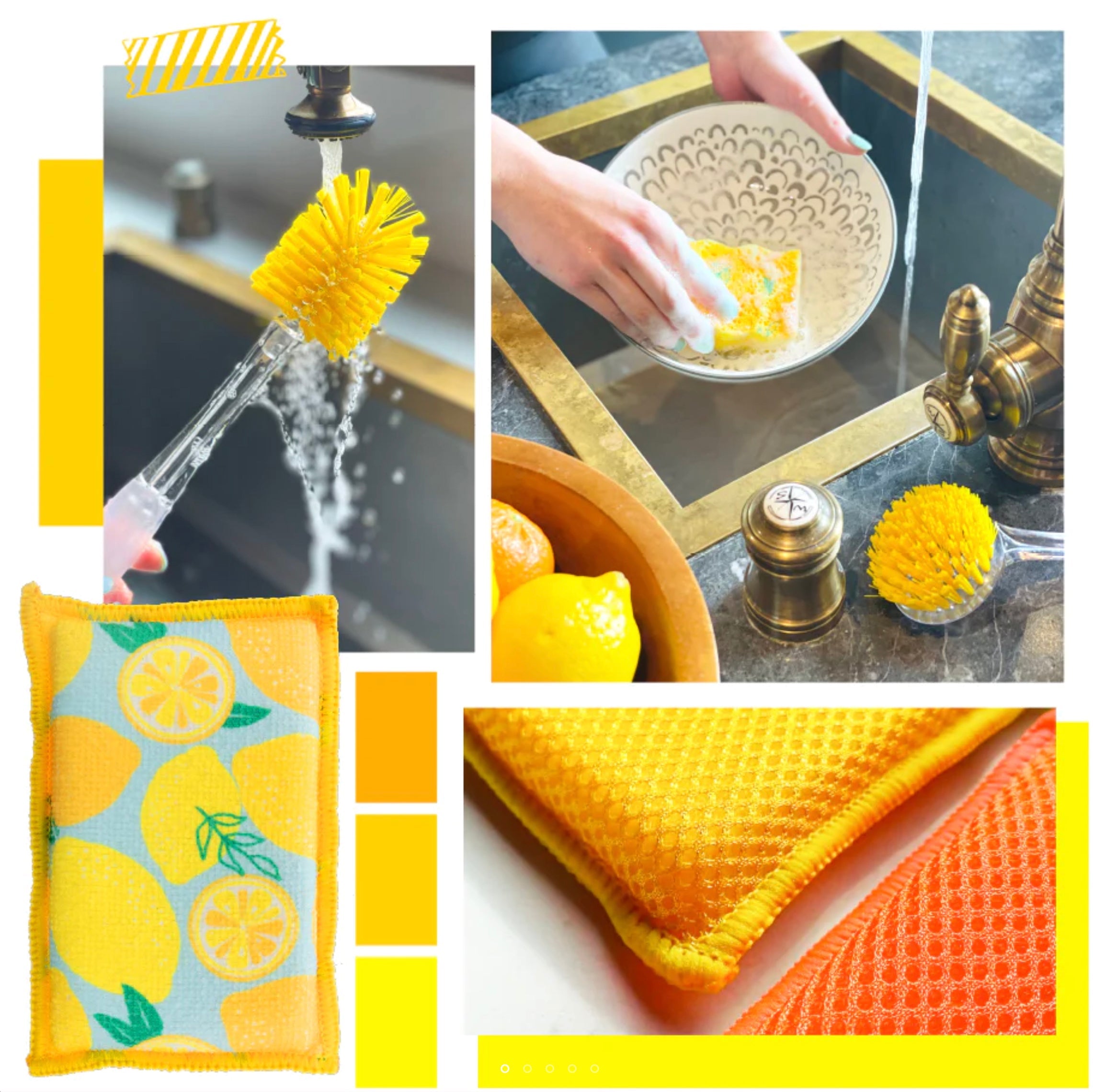 Set of Sunshine Yellow Scrub + Wipe Wave Sponges, 2ct